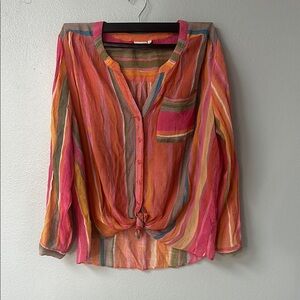 Zac & Rachel Red and Orange 3/4 Sleeve Blouse with Tie Front